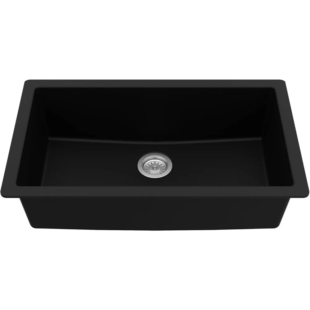 

Undermount 33 Large Single Bowl Granite Quartz Composite Kitchen Sink in Black – Extra Deep 9 Basin, Heat & Scratch Resis