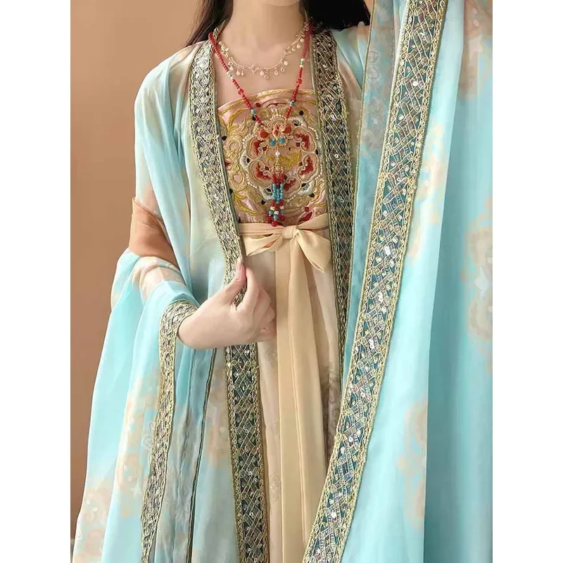 

Oversizd 4XL Dress Women Chinese Vintage Halloween Cosplay Costume Printed Hanfu Beige 3pcs Sets Plus Siz yy:89