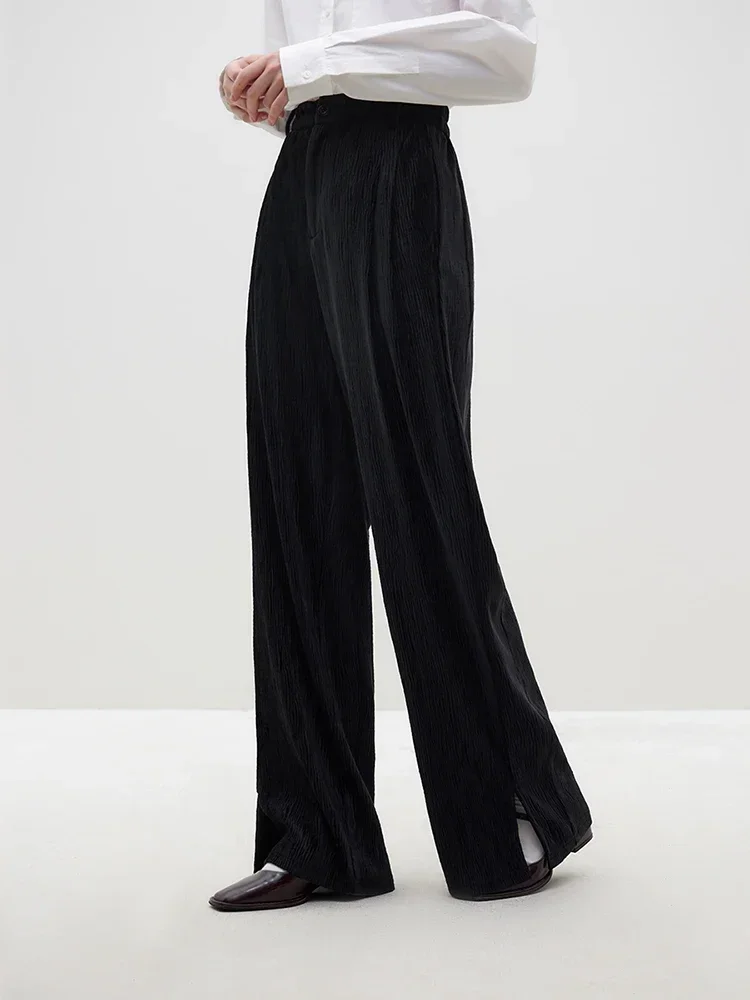 

FSLE Crushed Velvet Simple Style Straight Pants for Women Winter 2023 Newly Loose Wide Leg Niche Sense Long Trousers Female