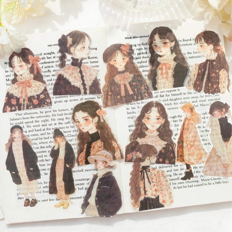 PET Retro Character Theme Stickers Pack Heartbeat Magazine Series Handmade Account DIY Decorative Cut Film Sticker Pack