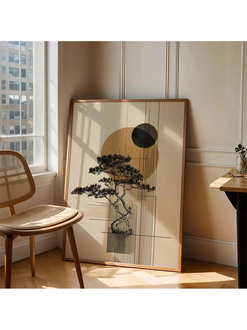 Affiche japonaise | Zen Nature impression numérique abstraite soleil Illustration sans cadre 1 pièce japon bonsaï Art mural minimaliste