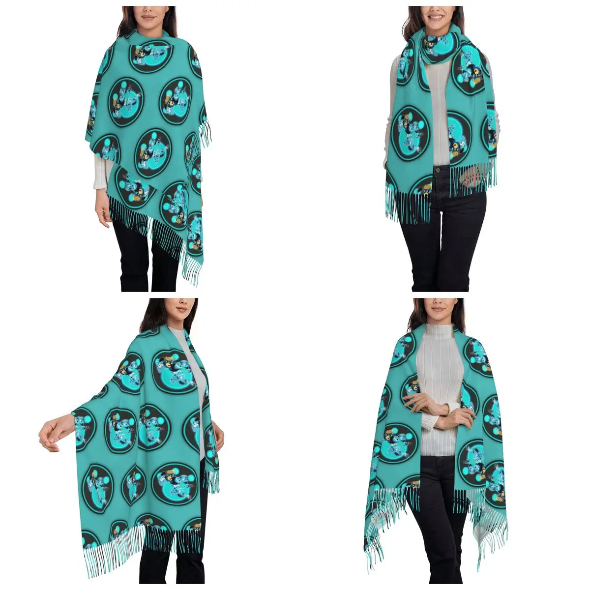 Wild Kratts Blue Color Scarf Tassel Scarves Women Soft Warm Shawls and Wraps Long Fall Winter Shawl Wrap