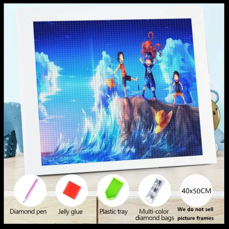 

1 шт. 5D Full Drill DIY Набор для алмазной живописи, Яркий мультяшный аниме-стиль Ocean Adventure с мальчиками и волнами на скале, Crystal Rhin