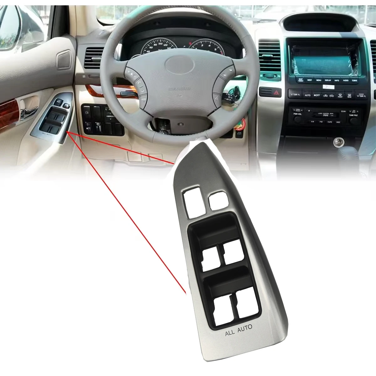 

1/2 PC Car Window Lift Control Switch Frame Panel Cover Ashtray Ash Tray For Toyota Land Cruiser Prado 120 LC120 2003-2009