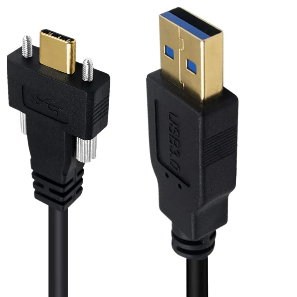 Gold plated 90° Angled USB 3.1 Type-C Dual Screw Locking to Standard USB3.0 Data Cable 90 Degree for Camera 0.3m 1m 2m