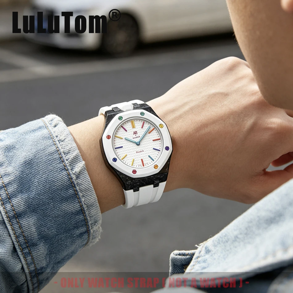 Luxury Carbon Fiber Watch Case With Silicone Strap For Swatch x AP Royal POP Integrated Replacement Straps Changer To Wristwatch