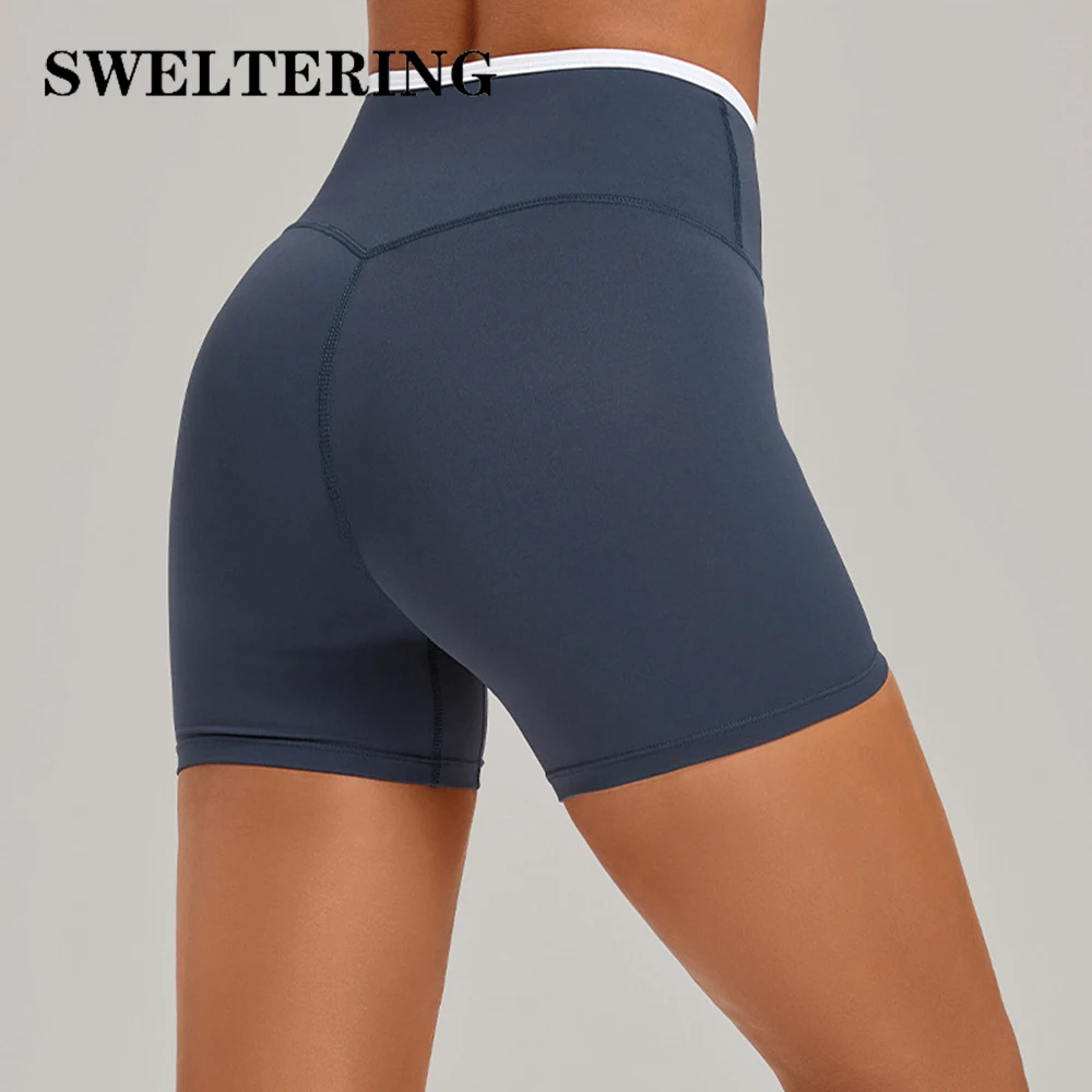 Contrast Color High Waist Fitness Sport Shorts Women Workout Yoga Shorts Tights Female Tummy Control Gym Runnings Cycling Shorts