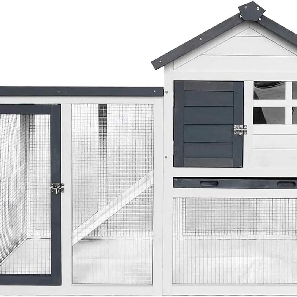 

Two-Level Pull-Out Tray Guinea Pig Cage, 48 Inch Indoor/Outdoor Small Animal House (Gray)