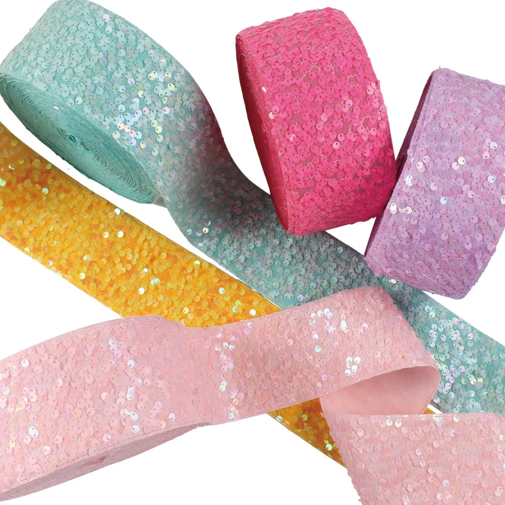 (5 yards/lot) 3 inch 75mm sequin velvet ribbon for bows diy craft decoration accessories