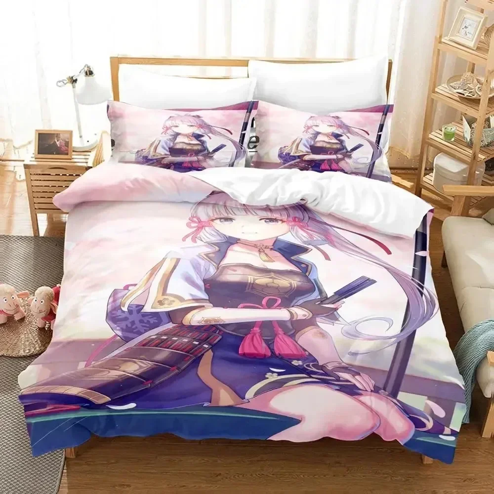 Game Genshin Impact Kamisato Ayaka Bedding Set 3D Printed Suitable for Bedroom Duvet Cover Set With Pillowcases Home Textile