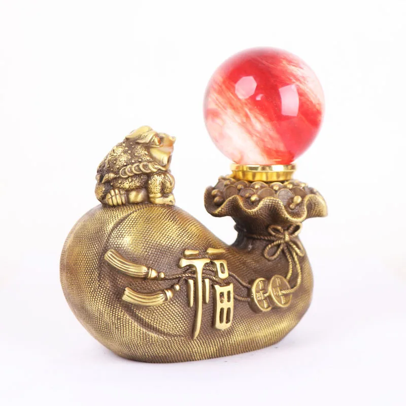 Yang Tong Ji Bronze Bag , Crystal Ball , Craft Gift Ornament, Fortune Golden Toad