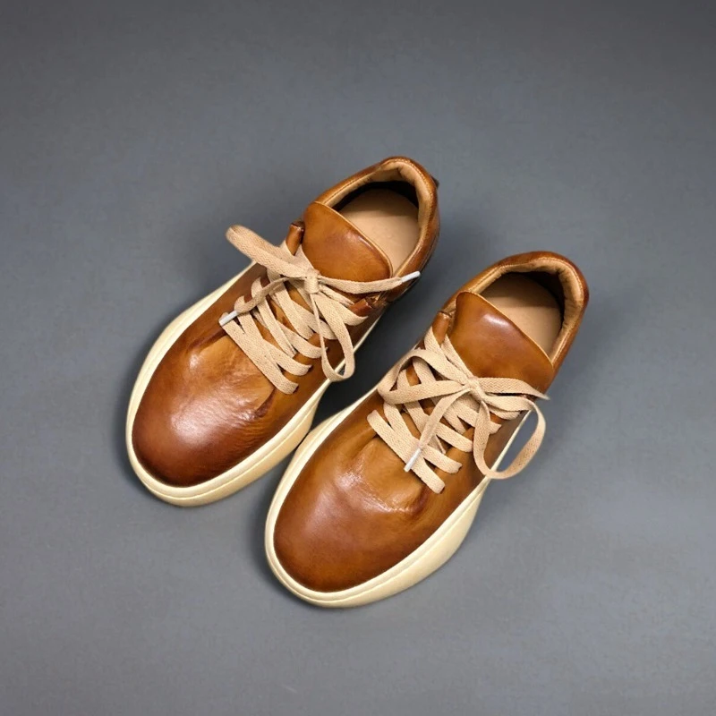 

Дизайнерские повседневные туфли из натуральной кожи на толстой подошве, мужские роскошные кроссовки, уличная офисная спортивная обувь дерби, мужские молодежные туфли на плоской подошве