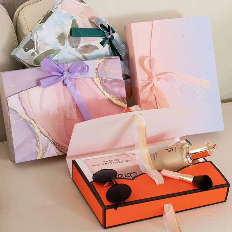 5Pcs Custom Logo Bow Ribbon Gifts Boxs Paper Packing Box Scarf Box Pajamas Shirt Packaging Box Gift Package Wig Box