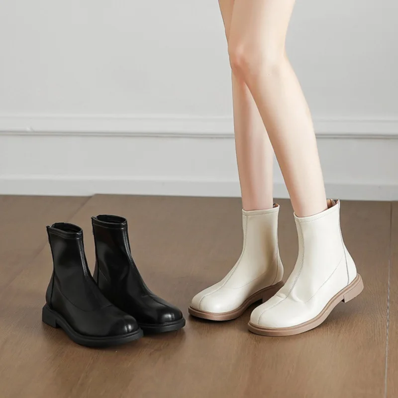 

Эластичные короткие сапоги для женщин, ботильоны, новинка 2025, корейская версия, узкие ботинки, одинарные сапоги на плоской подошве