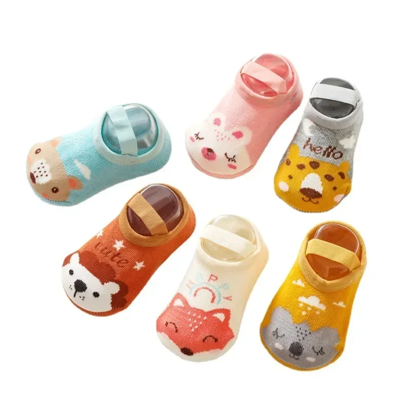 Cartoon Print Newborn Baby Socks Non Slip Cotton Toddler Floor Sock with Rubber Soles Casual Home Sock for 0-3 Years Old