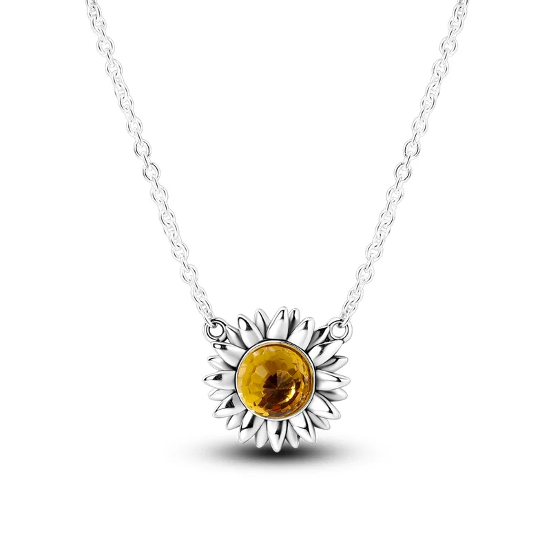 

Hot Sale 100% 925 Sterling Silver Sun flower Necklace Fit Original Beads Charms DIY Jewelry Gift For Women
