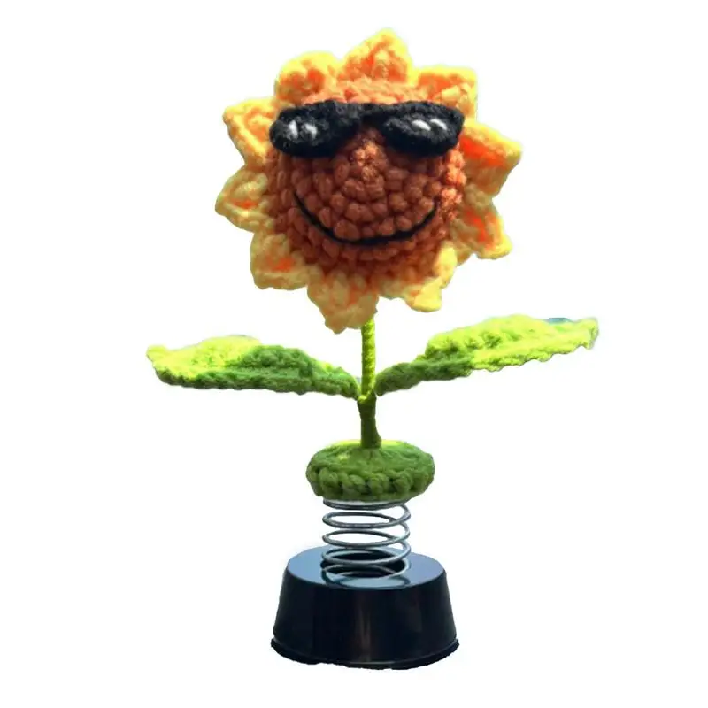 Crochet Car Decorations Crochet Shaking Sunflower Frog Duck Bobblehead Animated Bobble Dancer Car Decor Aesthetic Accessories