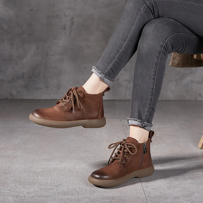 

Retro nostalgic rural style Women's Boots All Genuine Leather Old cowhide women's shoes Ankle boots