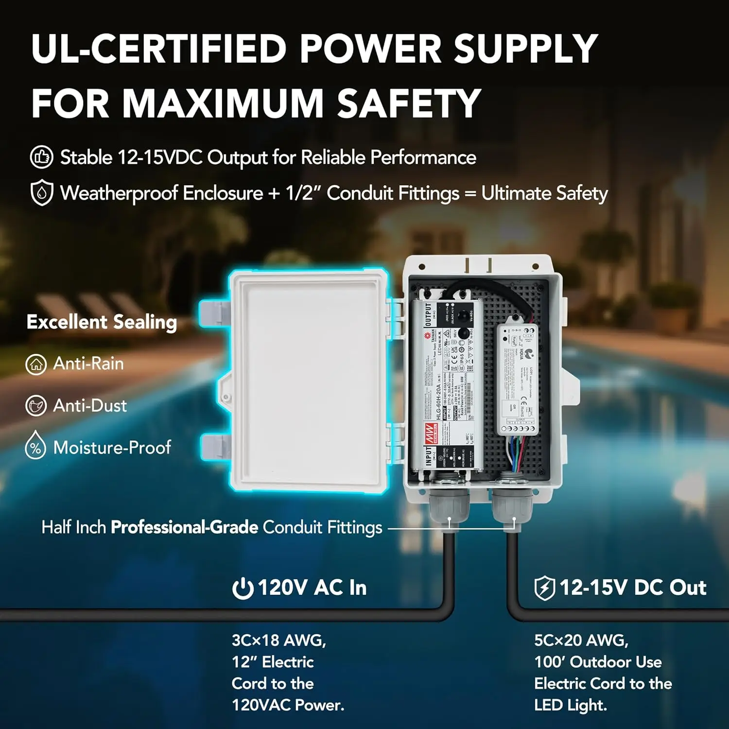 PN01DC LED Inground Pool Lighting System RGBW Color Change 10 Inch 50W, Remote/App Control, 120V AC, 100 Feet Cord·Hot Sale