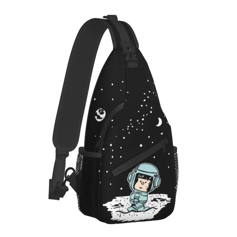 Casual Space Astronaut Mafalda Sling Crossbody Backpack Men Quino Comics Cartoon Shoulder Chest Bags for Hiking