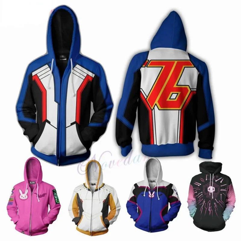 3D Anime Spiel Over watches D.VA Soldat 76 Jack Morrison Hoodie Sweatshirt Frauen Männer Top Paar Kapuze Cosplay Kostüm