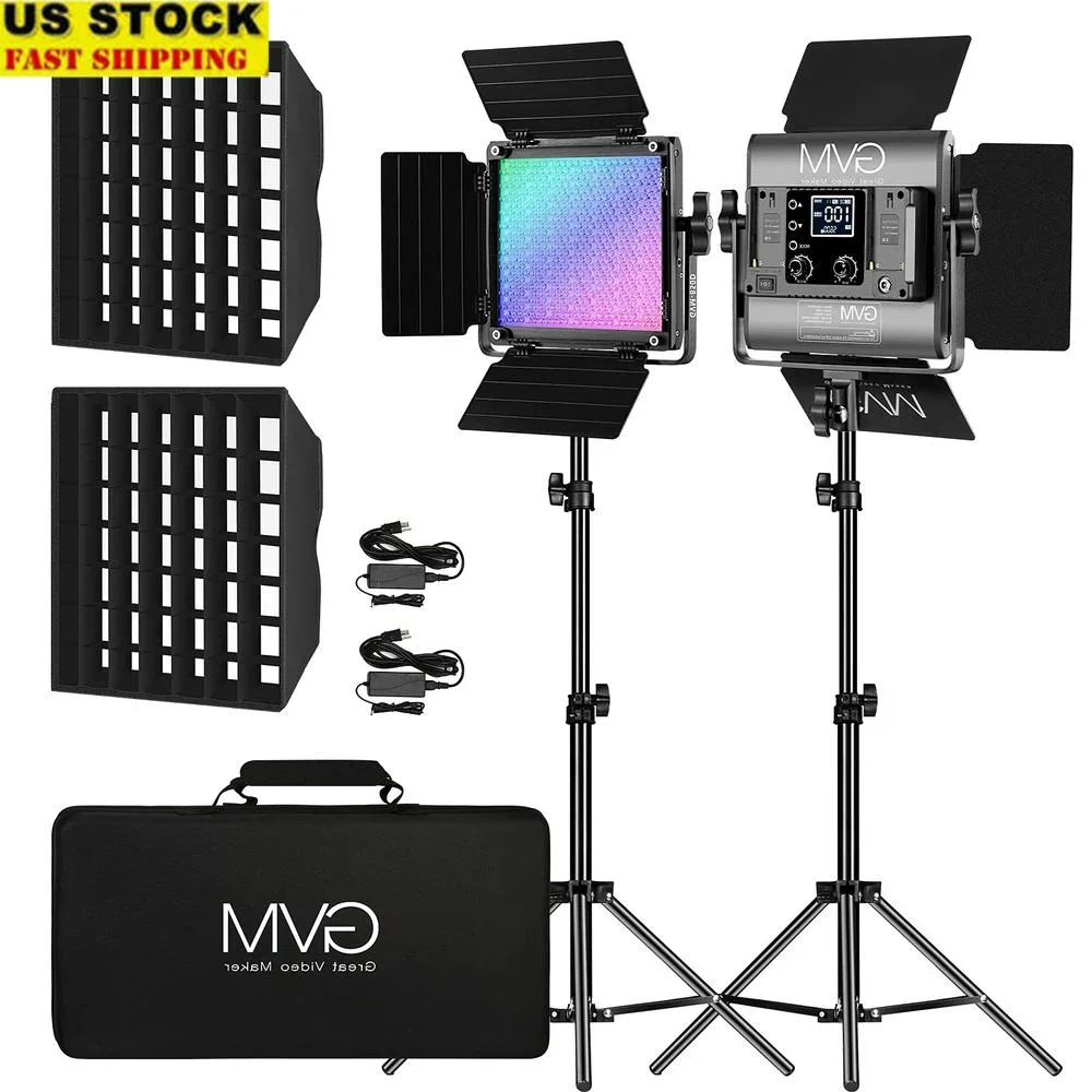 RGB LED Video Lights with Softboxes and App Control Photography Studio 360° Full Color Continuous Lighting Adjustable Brightness