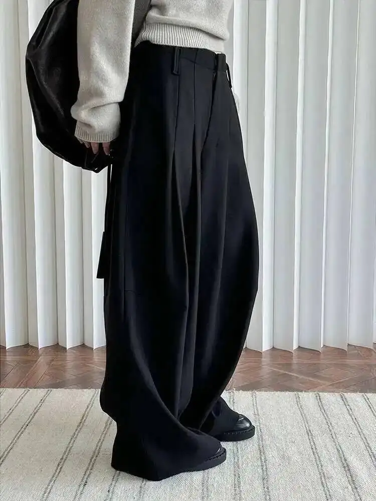 LIMO 2025 hiver nouveau épais chaud pantalon pour femmes taille haute plissé jambe large pantalon bureau dame vêtements minimalisme