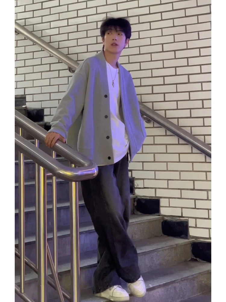 

Трикотаж с цветочным принтом и V-Ne, мужской осенне-весенний свитер для колледжа Sle Jaet Light Maturi Sle, хлопковый длинный свитер