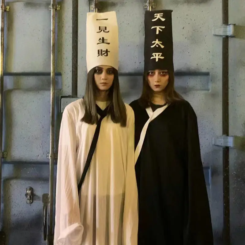 

Хэллоуин, черно-белый необычный костюм для косплея, мужской и женский ужаристический костюм зомби-священника, одежда для выступлений на сцене