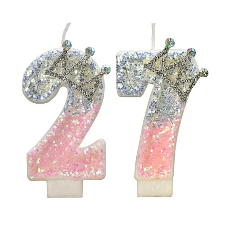 Cake Numer Candles Birthday Candle Pink Colour Creative Candle Princess Crown Girl Happy Birthday Party Decoration
