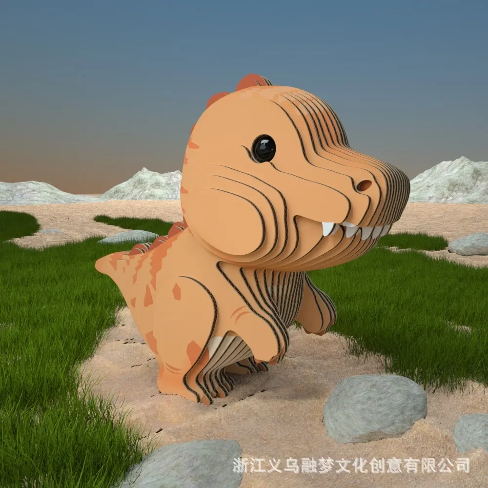Set Mainan Kerajinan Tangan anak, teka-teki kertas dinosaurus DIY 3D buatan tangan rakitan stiker hewan minat tangan pada kemampuan untuk anak-anak