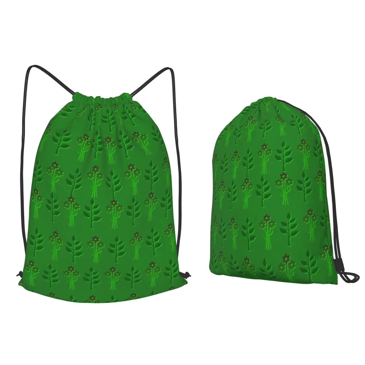 Lively Green Floral Backpacks Portable Drawstring Bags Sports Bag Book Bags for Man Woman Students