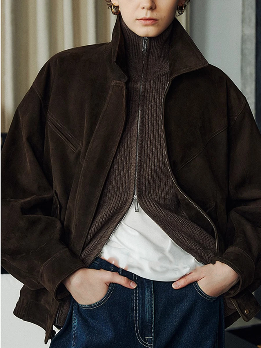 Rétro moderne ample singe daim Jaet femmes Anti-eep velours vêtements d'extérieur printemps 2025 Faion dames ort manteau fermeture à glissière