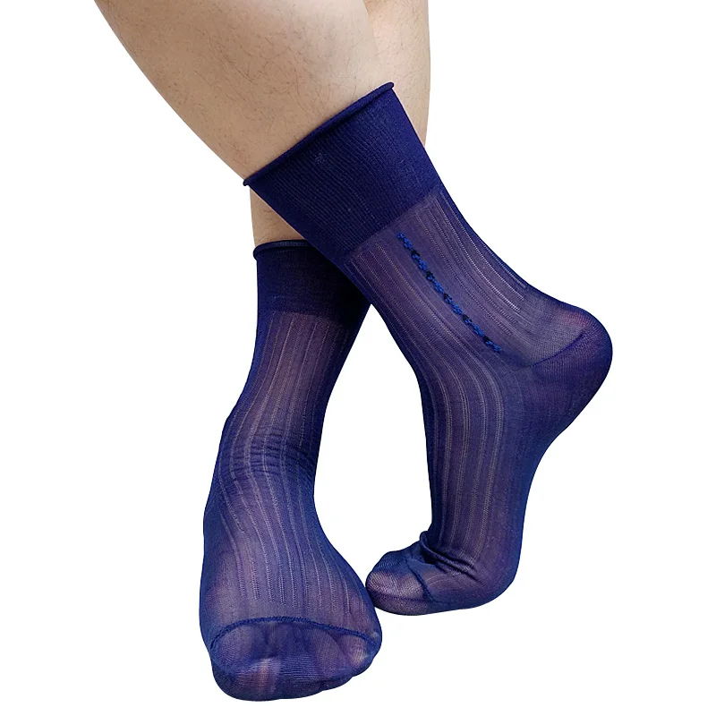 Thin Sheer Mens Striped Socks See Through Formal Socks Dress Suit Softy Business Male Nylon Silk Socks For Gentlemen