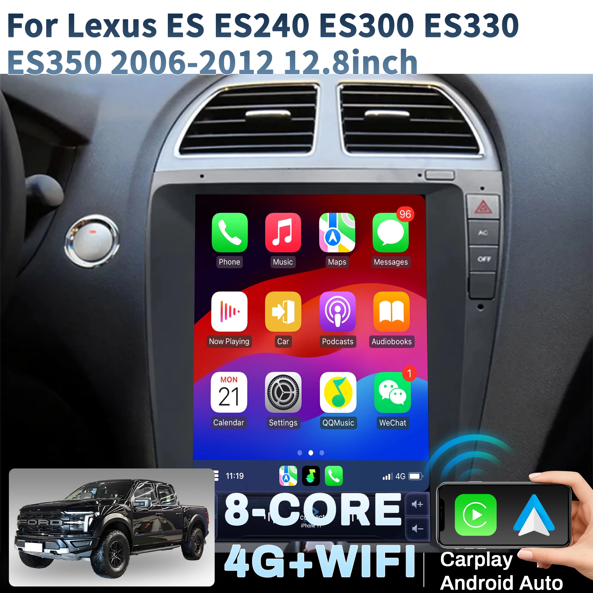

12.8“ Car Radio For Lexus ES ES240 ES300 ES330 ES350 2006-2012 Head Unit Wireless Bluetooth CarPlay Touch Screen Stereo System