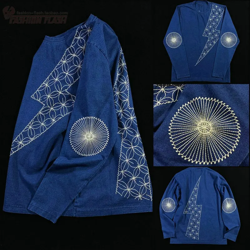 KAPITAL Hirata Kazuhiro's New Japanese Blue Dye Embroidered Lightning Retro Trend Casual Long Sleeved