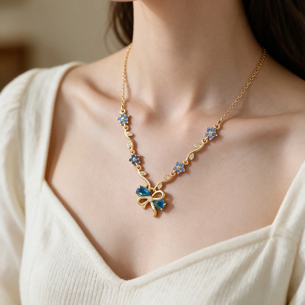 Greatera Brand Woman Four Color Dainty Stainless Steel Flower Vine Zircon Pendant Necklace Party Classic Waterproof Jewelry