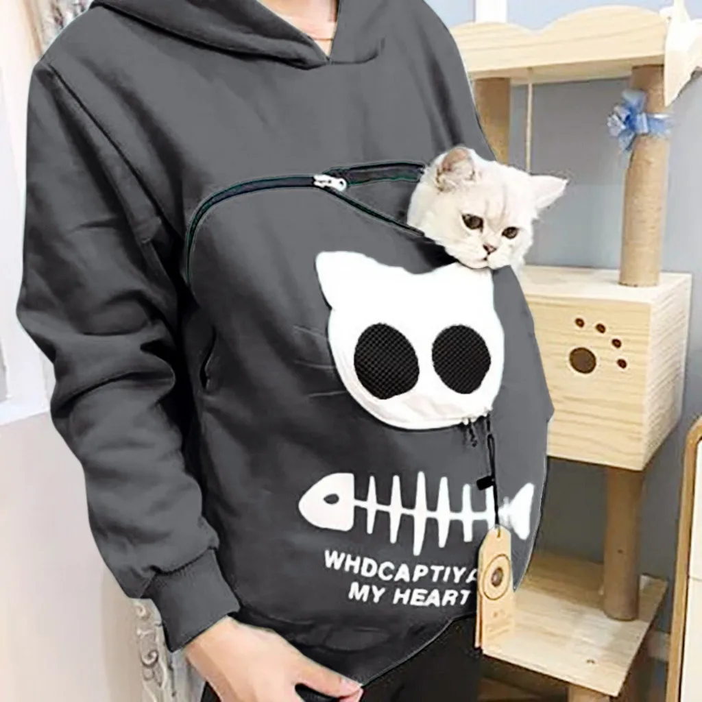 Sudadera con capucha canguro gato perro mascota mujeres espesar sudaderas con capucha jerseys bolsillo Animal oreja con capucha amantes de los gatos