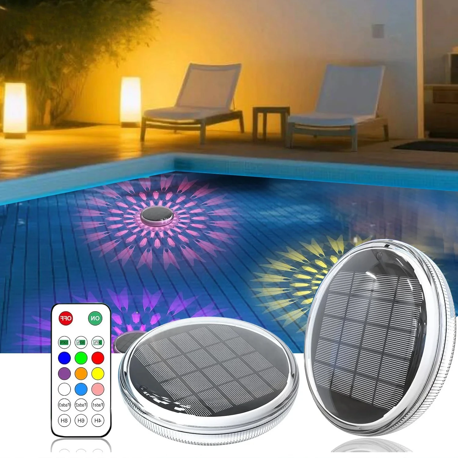 Solar Swimming Pool Lights RGB Color Float Pool Lights Outdoor Remote IP67 Waterproof Pool Decor 9 Lighting Modes Floating Light