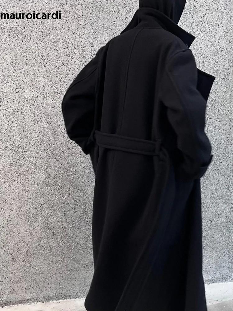 Mauroicardi Autumn Winter Oversized Long Thick Soft Warm Black Wool Blends Coat Men Luxury Designer Clothes Woolen Overcoat 2024