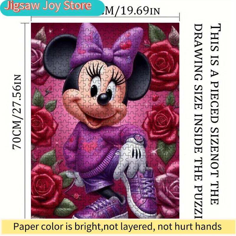 Disney Puzzle mit buntem, künstlerischem Muster, Minnie Mouse-Familieninteraktion, lebendiges abstraktes Design, kratzfest,