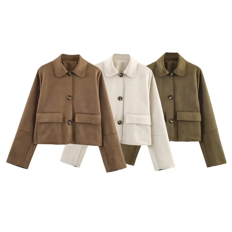 

HipSeam Faux Suede Women Jacket Autumn Turn Down Collar Buttons Pocket Women's Coats Fashion Simple Lady Chic Tops