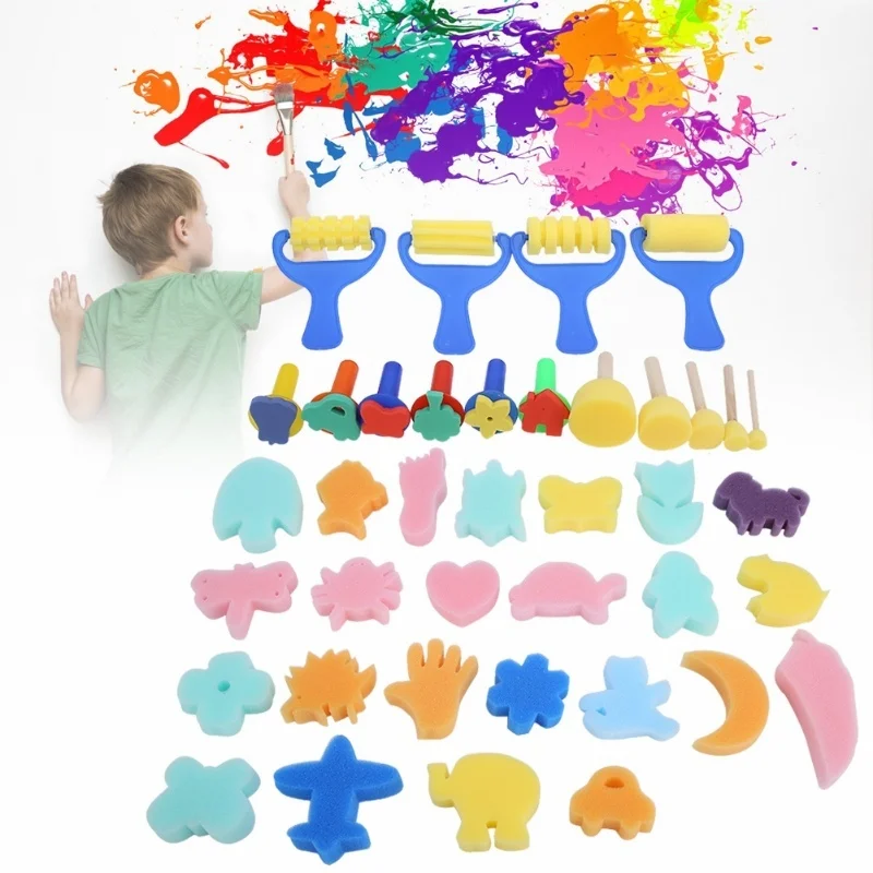 39 Pcs DIY Children Color Sponge Painting Brushes Drawing Doodle Kids Toys Tools