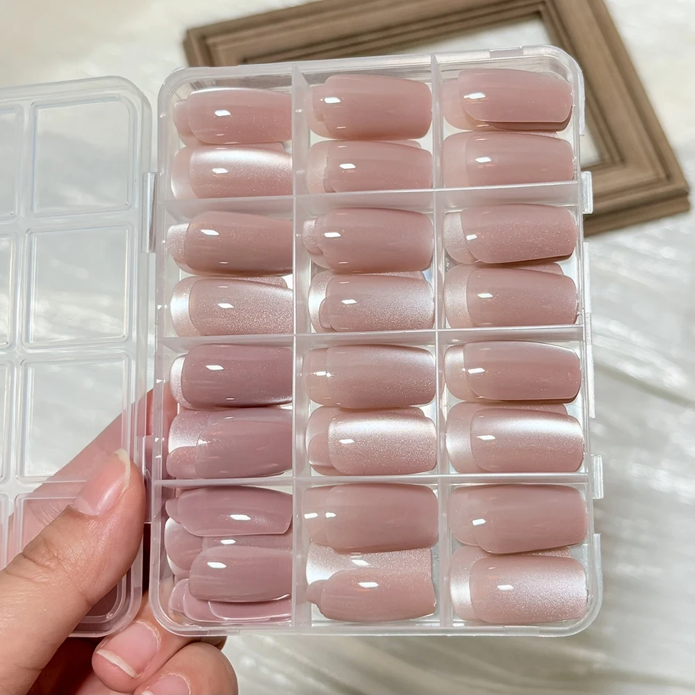 

Набор накладных ногтей «Кошачий глаз» (1 коробка), персиково-розовые стеклянные бусины, нюдово-розовые, средней длины, квадратные, гелевые, с блестящими вставками, для маникюра