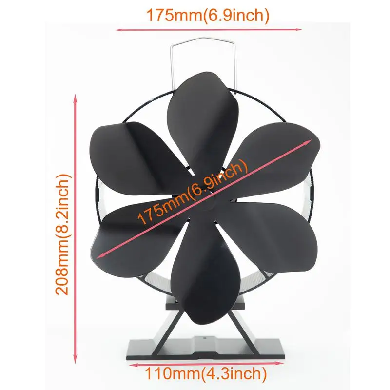 

Black Fireplace Fan with 6 Blades Thermoelectric Stove Fan Heat Powered Wood Stove Fan Circulates Warm Heated Air