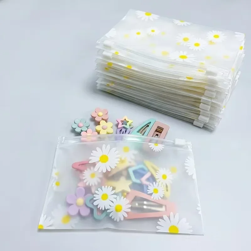 50/10 pcs of Daisies-Patterned Matte Plastic Zipper Bags Are Perfect for Storing Small Items Storage Bag Packaging Bag