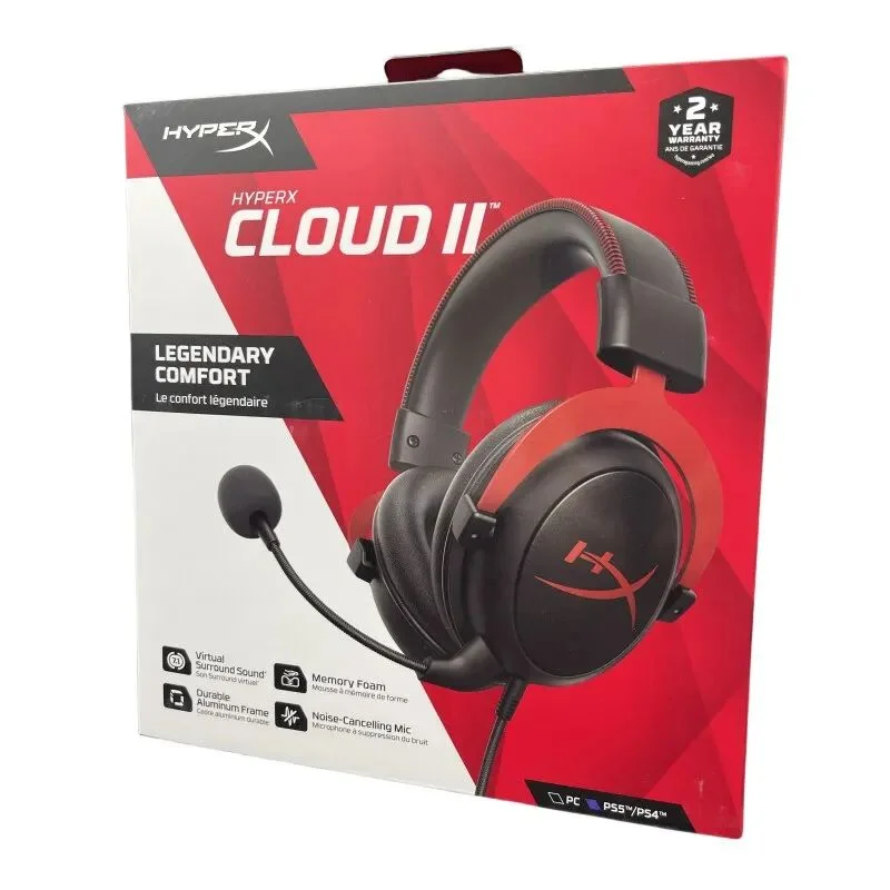 سماعة رأس سلكية أصلية للألعاب HyperX Cloud 2 II مع ميكروفون بصوت محيطي HiFi 7.1 للكمبيوتر الشخصي PS4