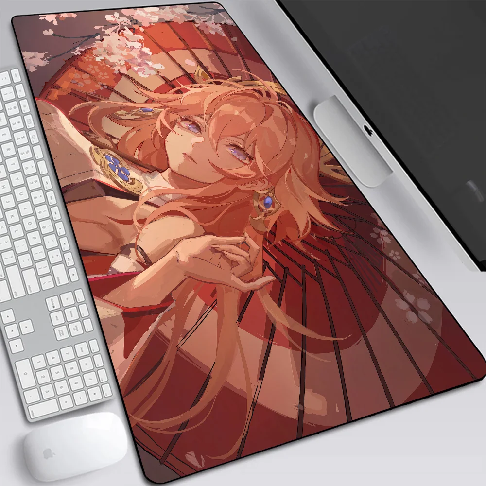 Genshin Impact Yae Miko Large Gaming Mouse Pad Computer Laptop Mousepad Keyboard Pad Desk Mat PC Gamer Mouse Mat Office Mausepad