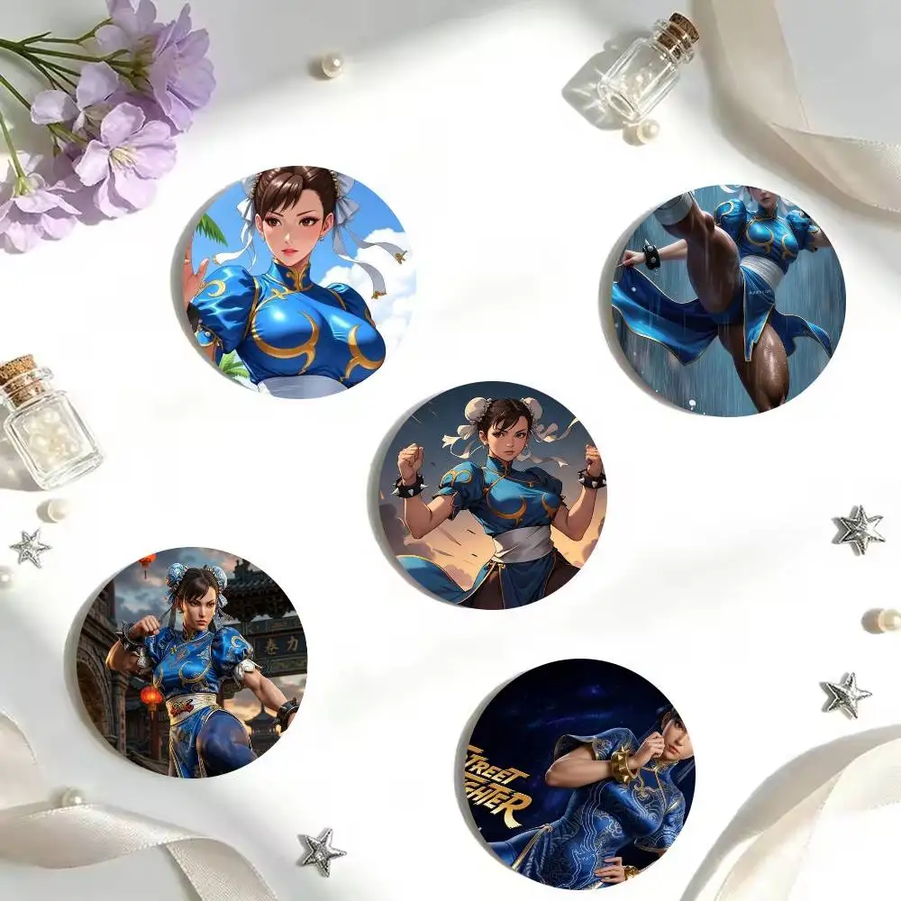F-Fighting G-Game Street Fighter Chun Li Badges 25 32 44 58 75 mm Round Cosplay Pin Bag Decor Fans Collect Friends Gifts Brooch
