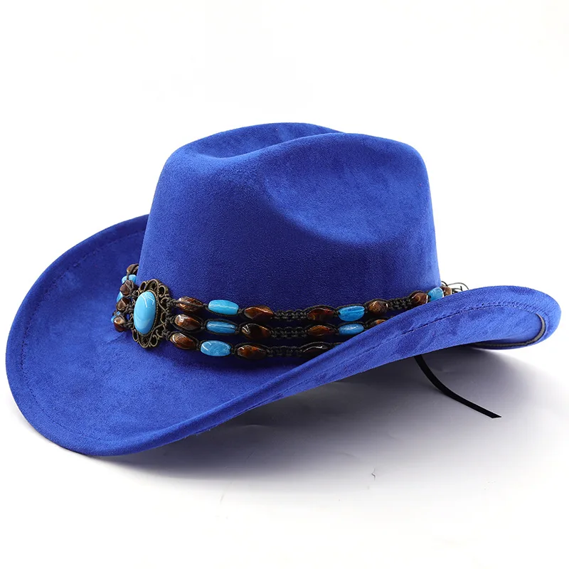 Western-Cowboyhut aus Wildleder zum Reiten für Männer und Frauen, Outdoor-Reisehut mit gerollter Krempe, Zylinderhut im Ethno-Stil, Filzhut – Detail 13